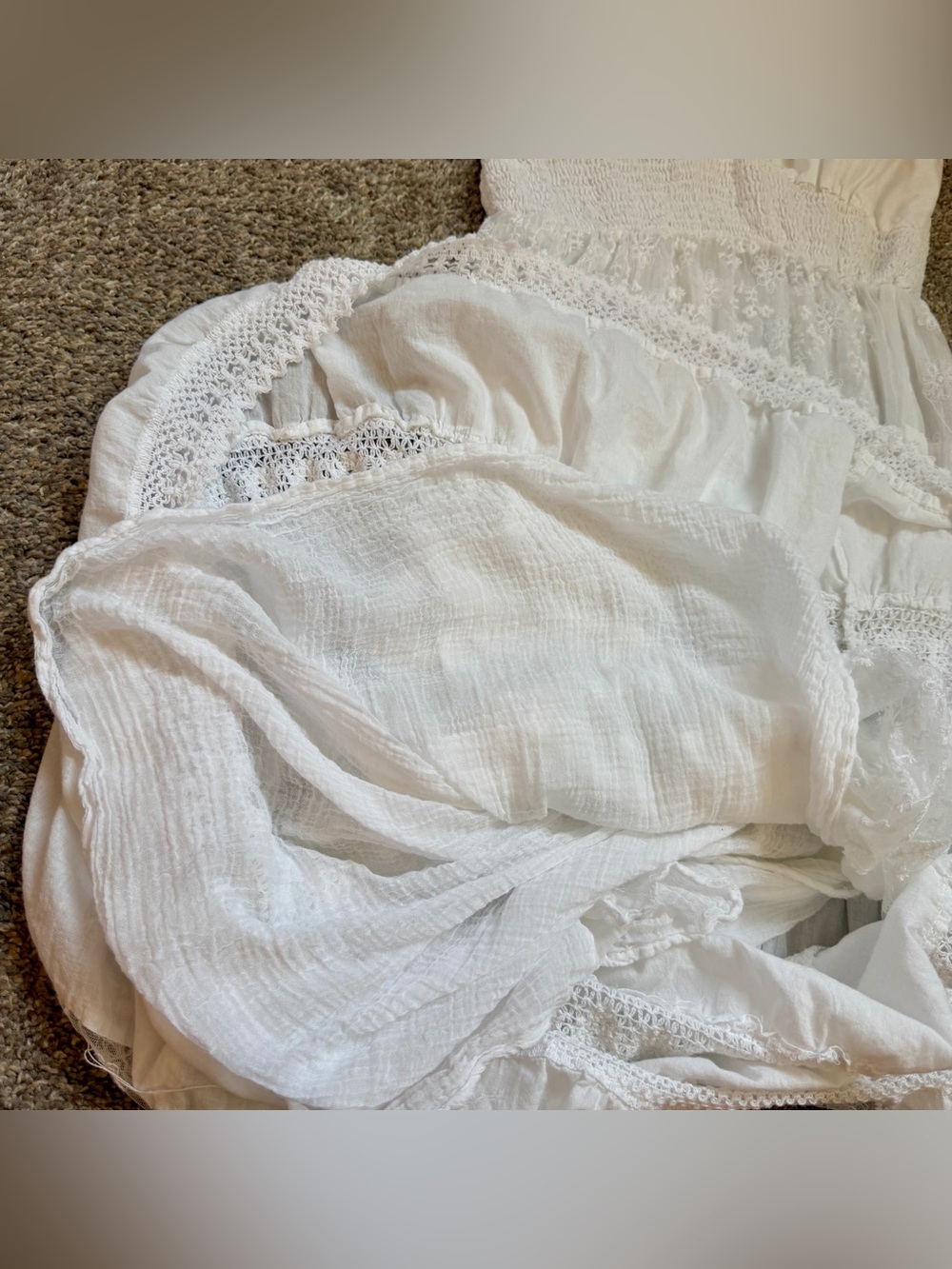 India Made White Lace Crochet Tiered Maxi Dress - XL - Picture 11 of 11